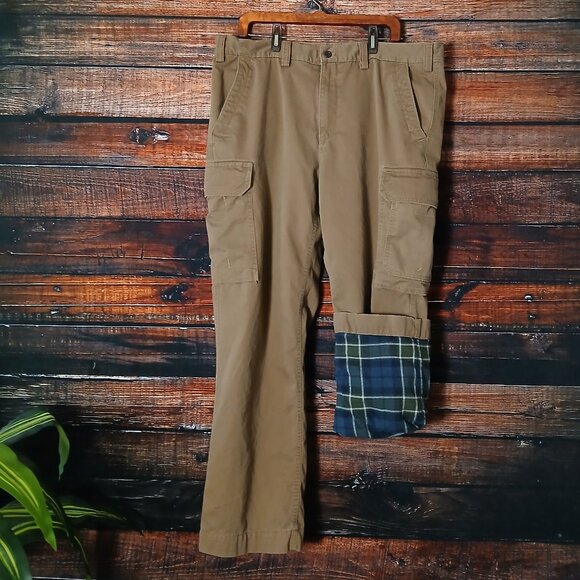 Eddie Bauer Cargo Pants Mens 40X32 Cotton Flannel Lined Warm Khaki Tan - Picture 3 of 10